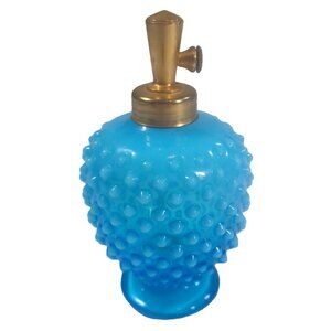 Vintage Fenton DeVilbiss Peacock Turquoise Blue Hobnail Perfume  Atomizer Bottle